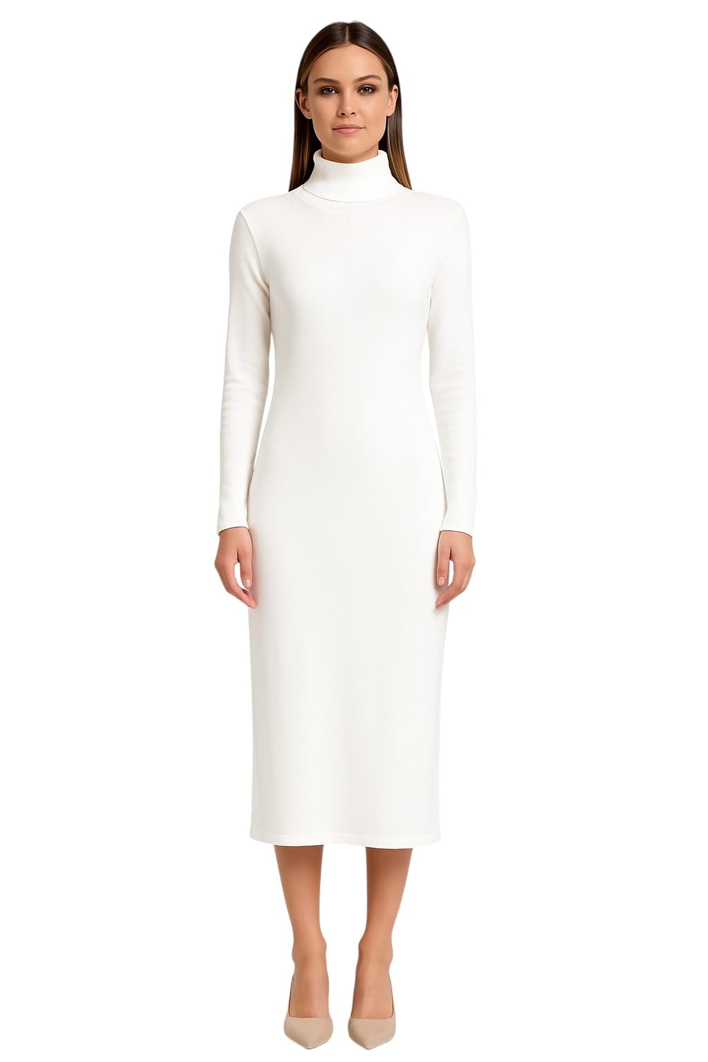 Miza Winter Knitted Long Dress High Neck, Multi Color, Elegant Long Basic One Size Stretch Dress for Girls and Women