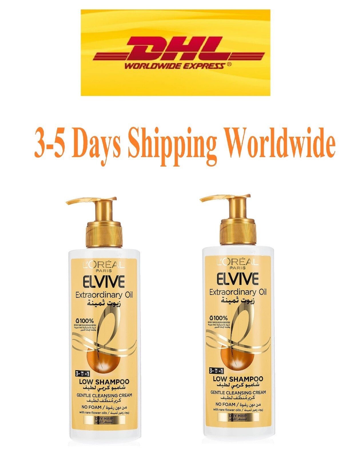2X L'Oréal Paris Elvive Extraordinary Oil Low Shampoo No Foam For Dry Hair 400 m0