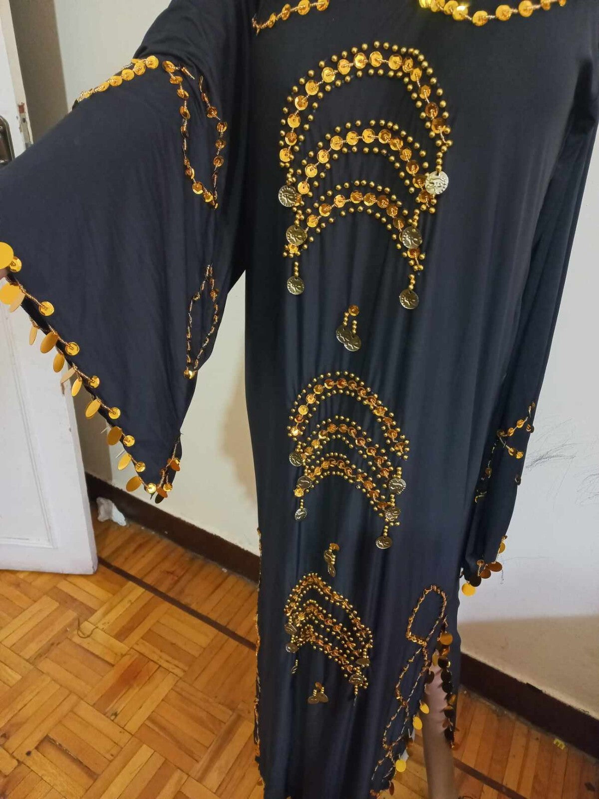 Traditional Egyptian Belly Dance Costume Black Embroidered Coins جلابية رقص صعيد13