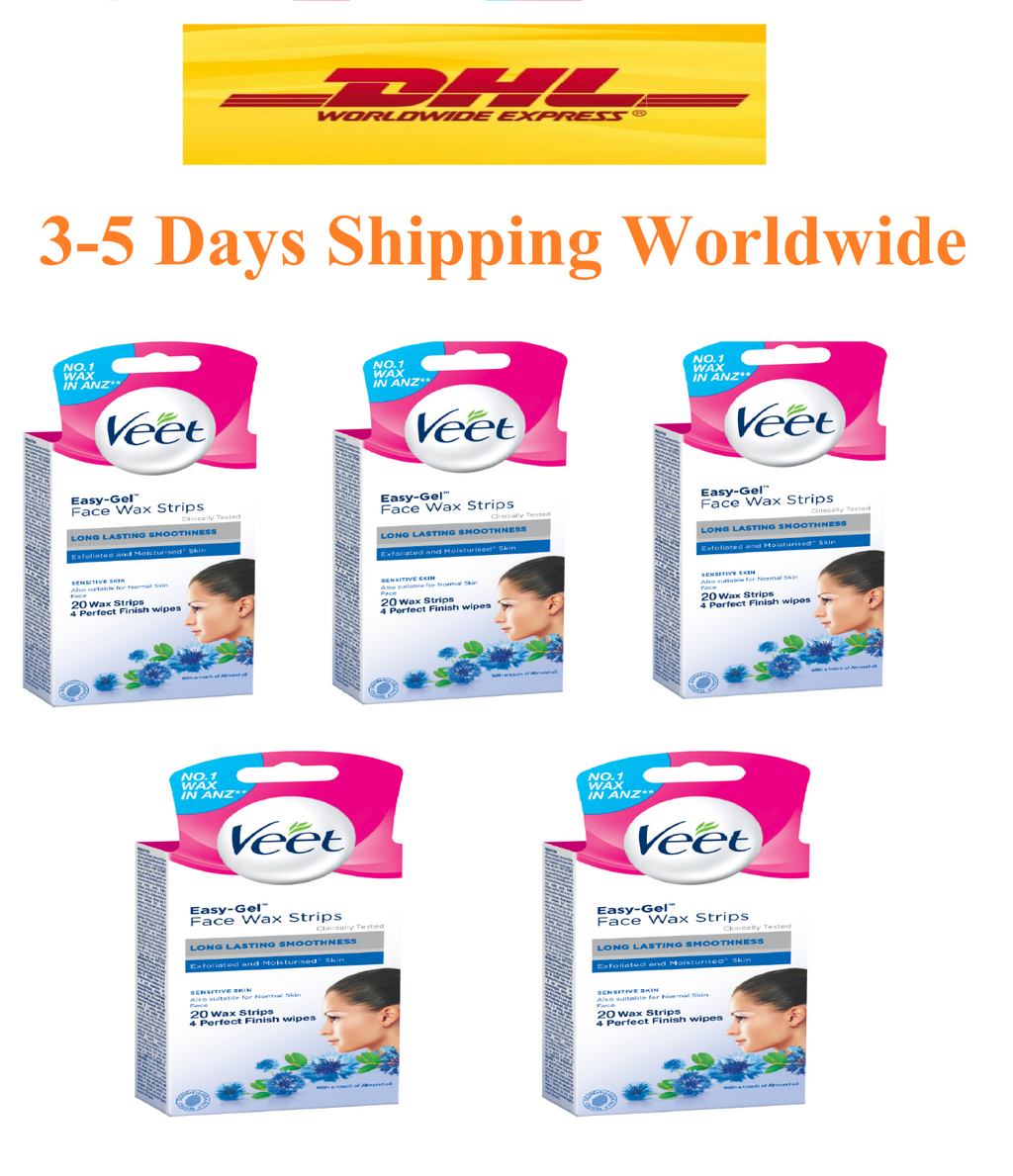 5X Veet Facial Hair Remover Wax Strips Easy Gel Sensitive Skin 100 Wax Total0
