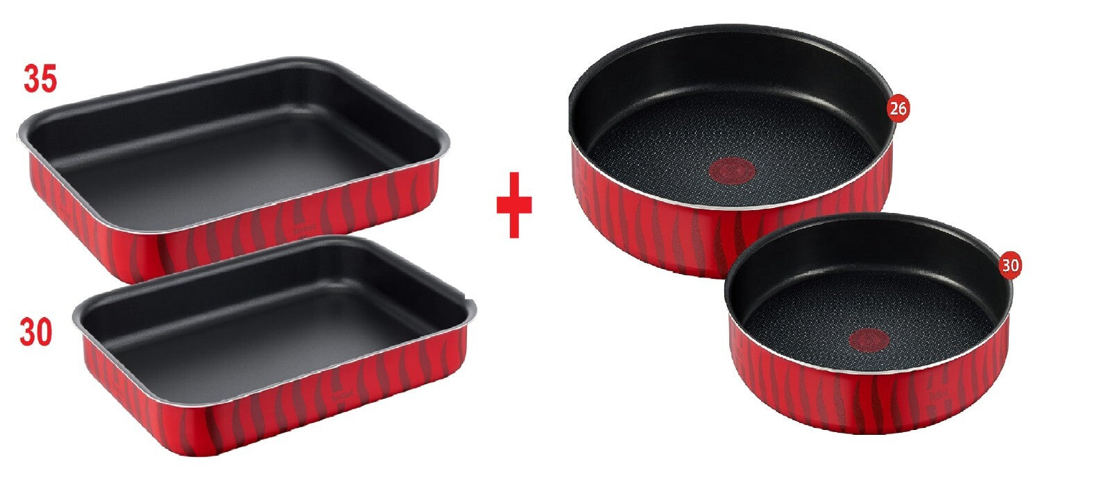 4 Tefal Tempo Flame Oven Trays Round &Rectangle Non Stick Coated In France0