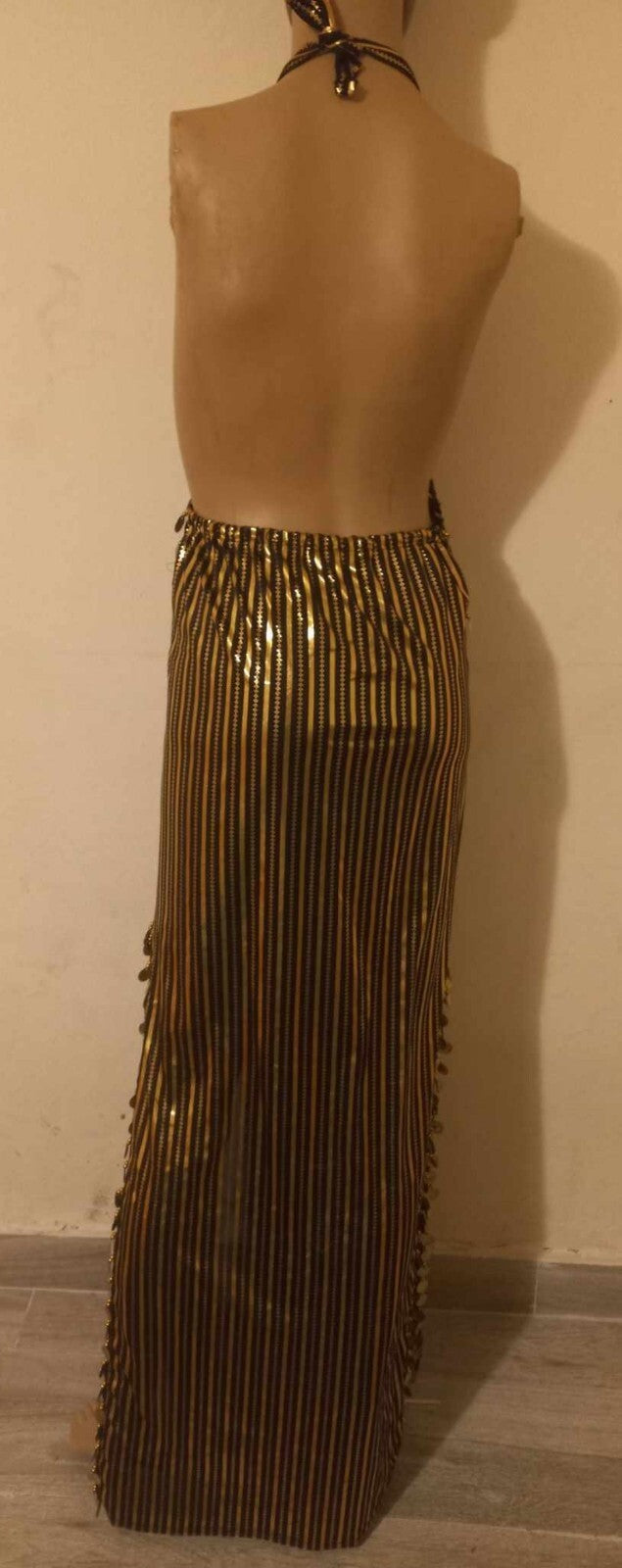 Long Egyptian Belly Dance Dress Black with Gold Threads longitudinal slits Dress7