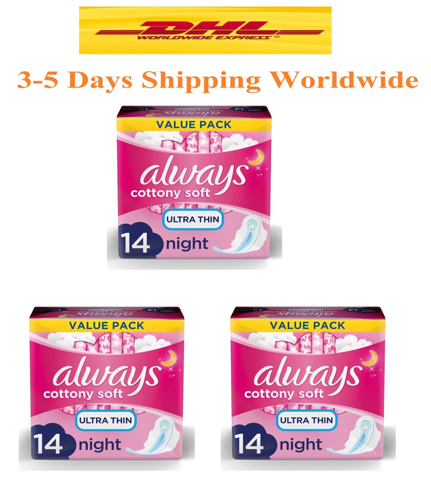 3 PK Always Cotton Soft Ultra Thin Long Sanitary Night Pads with Wings 42 Count0