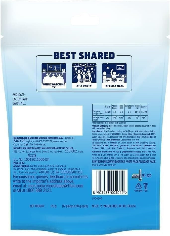 6 X Bounty Miniatures Coconut Milk Chocolate Pouch 150 g Sweet Snack Fast Ship2