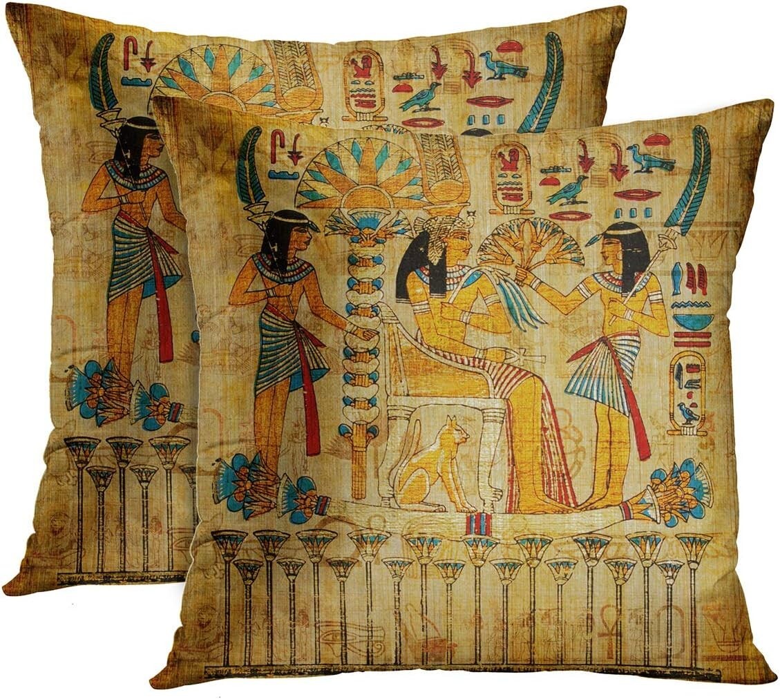 2 Ancient Egyptian Print Pillow Case Papyrus Square Pillow Cover Decorative0