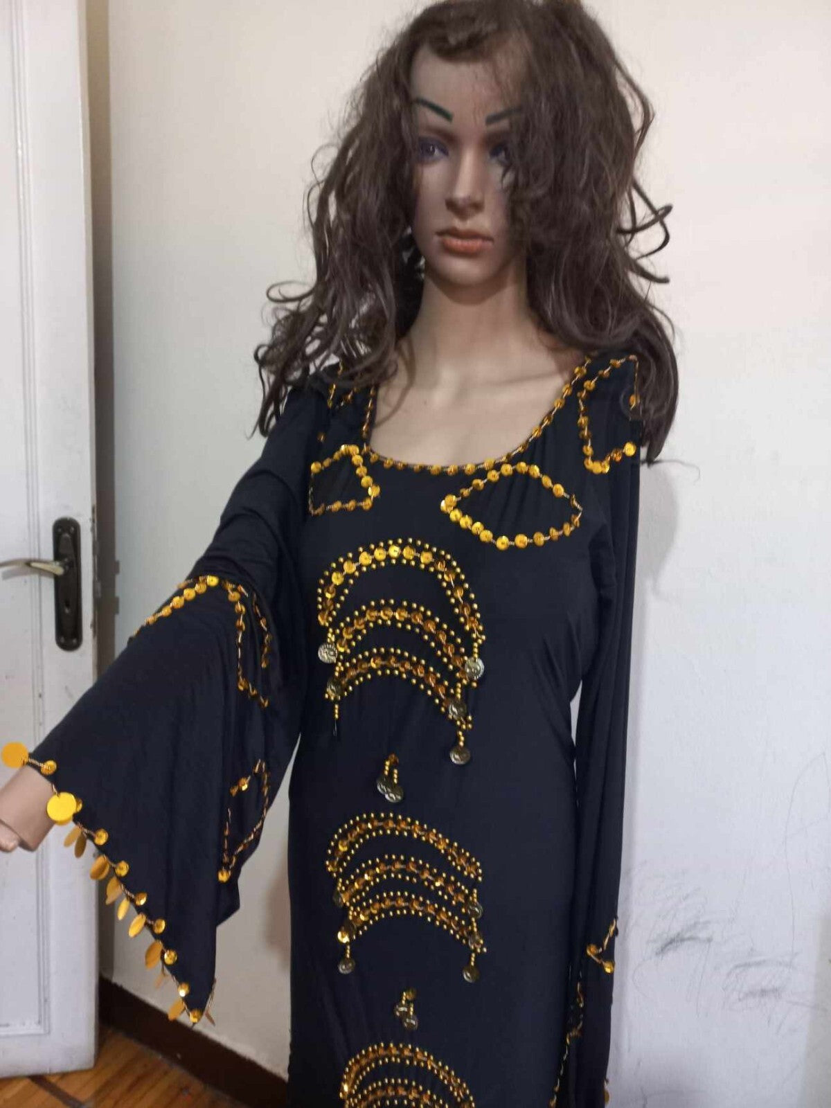 Traditional Egyptian Belly Dance Costume Black Embroidered Coins جلابية رقص صعيد2