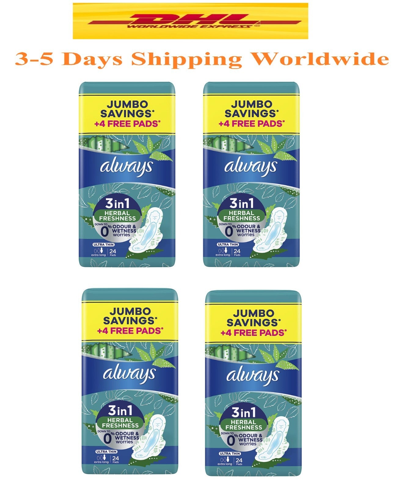 96 Always Ultra Thin Extra Long Sanitary Pad Herbal Freshness With Wings 4Pack0