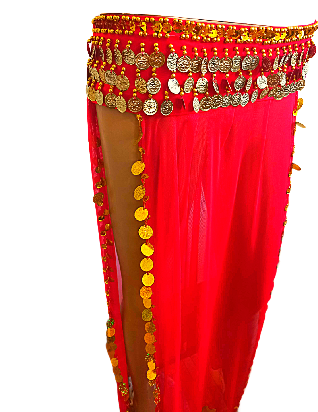 Red Egyptian Belly Dance Costume Embroidered Gold Coins Bra& Long Slited Skirt6