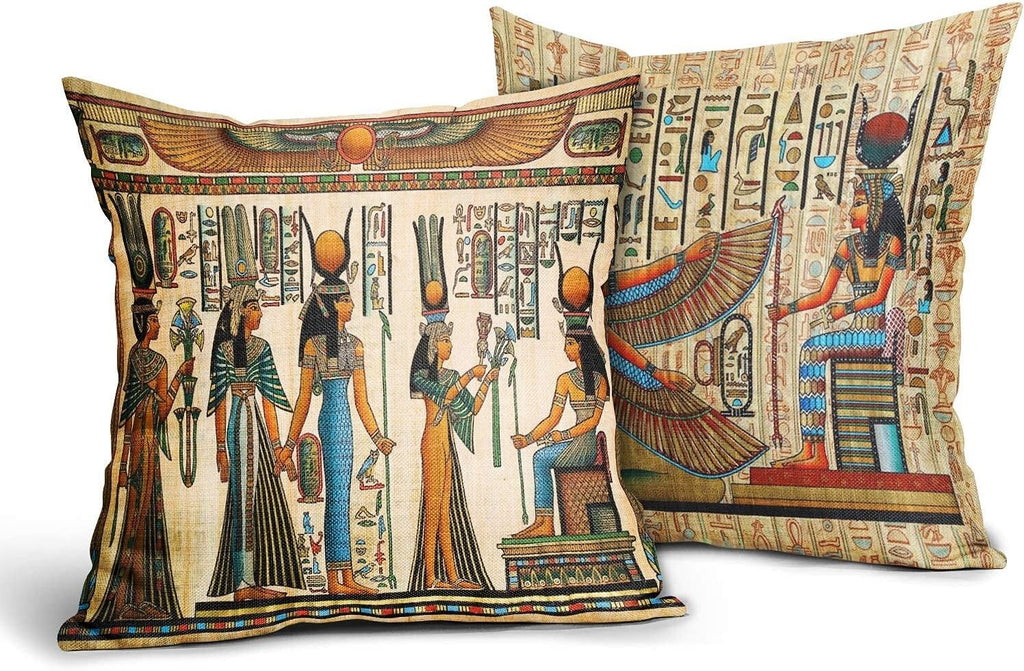 2 Ancient Egyptian Print Pillow Case Cotton Pharaonic Pillow Cover Decorative0