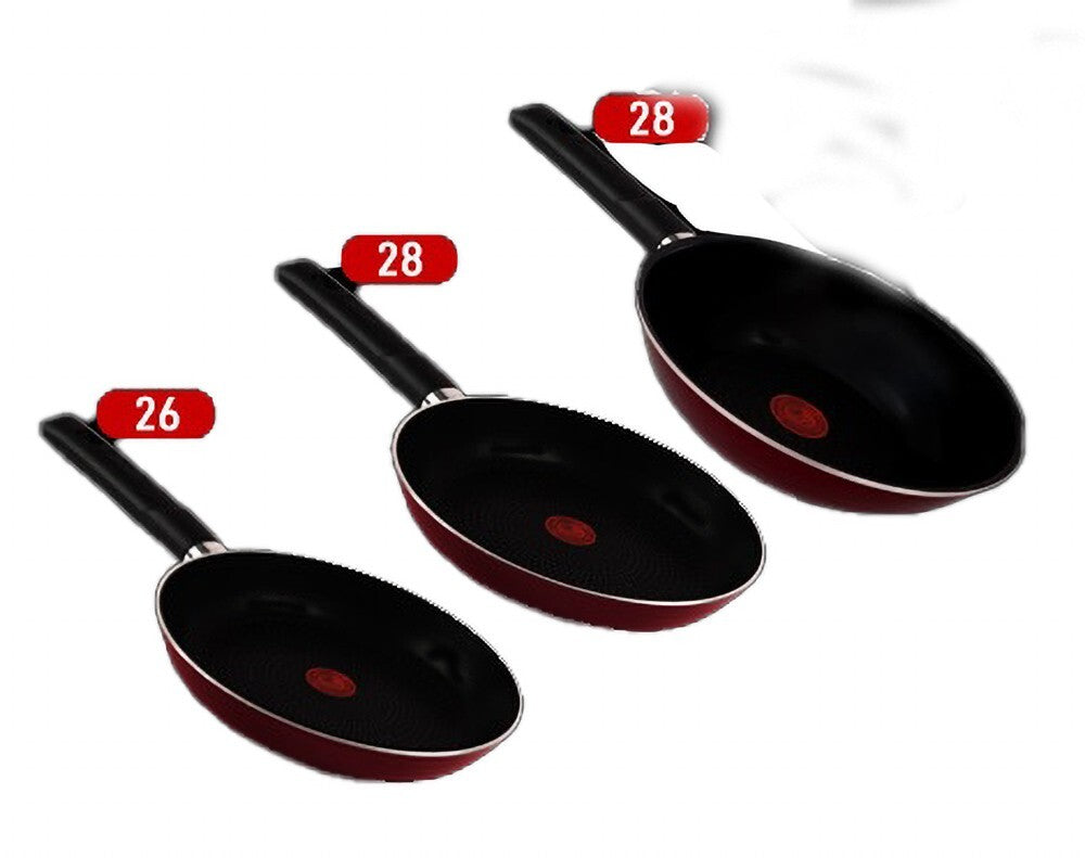 3 Tefal Armatal Set Fry Pan 26 & 28 + Wok 28 Red Non Stick Pan Coated In France0