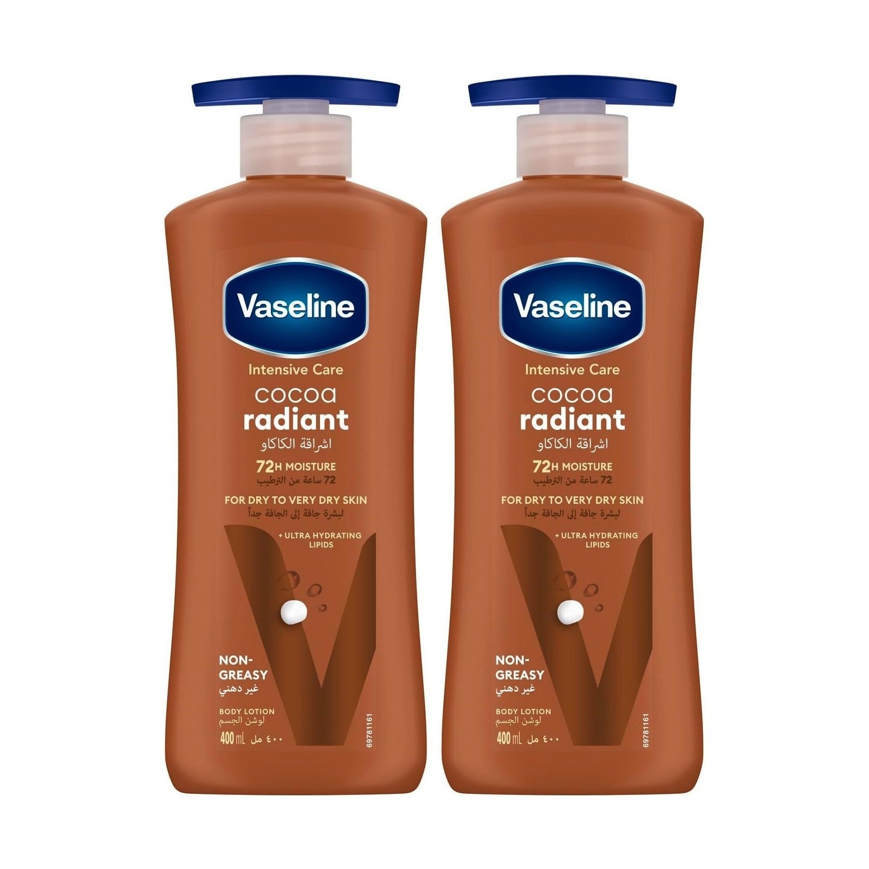 Vaseline Intensive Care Cocoa radiant 72H  Body Lotion for dry skin 2X400 ml0