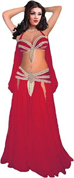 Professional Red Belly Dance Costume Traditional Egyptian Style Skirt Bra& Scarf7