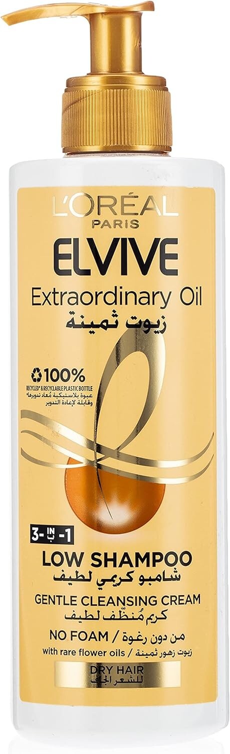 3X L'Oréal Paris Elvive Extraordinary Oil Low Shampoo No Foam For Dry Hair 400 m8