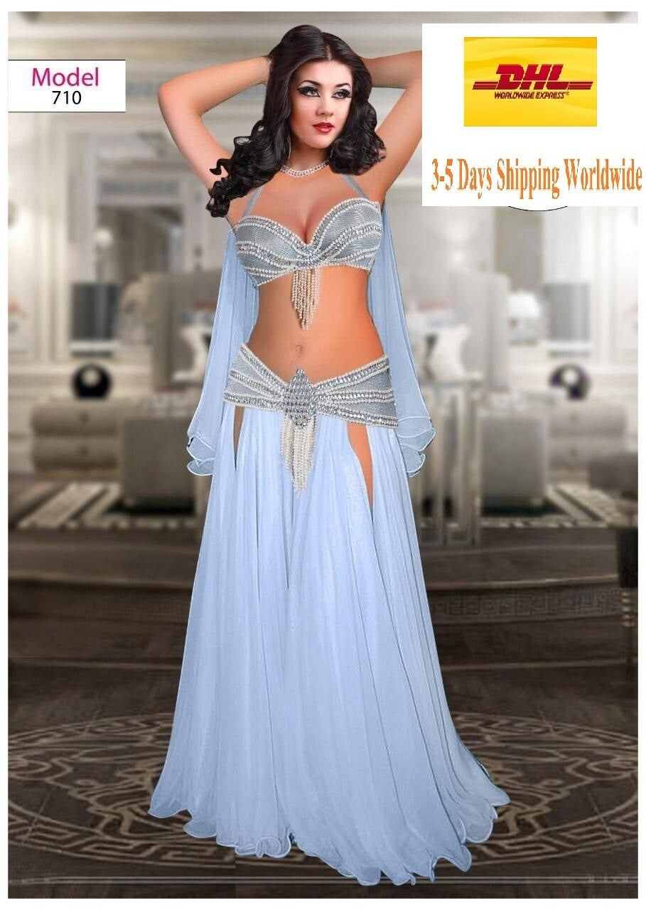 Professional Handmade Egyptian Bellydance Dress Embroidered Dancing Bra& Skirt  5