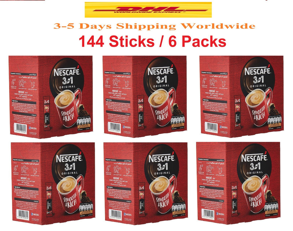 6 Box Nescafe 3 In 1 Original Mix Instant Coffee 144 Sticks x18 g Fast Shipping0