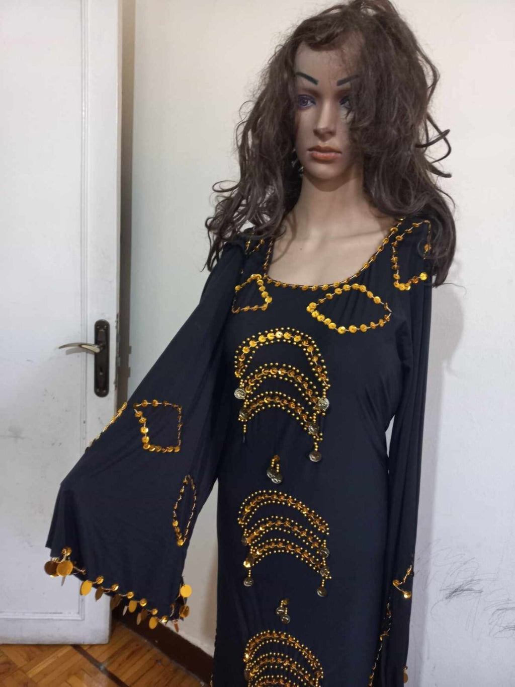 Traditional Egyptian Belly Dance Costume Black Embroidered Coins جلابية رقص صعيد12