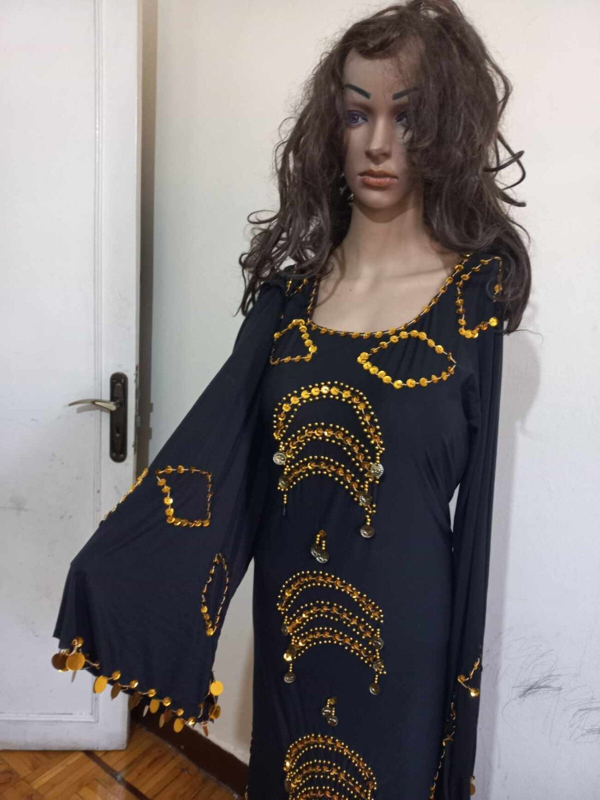 Traditional Egyptian Belly Dance Costume Black Embroidered Coins جلابية رقص صعيد12
