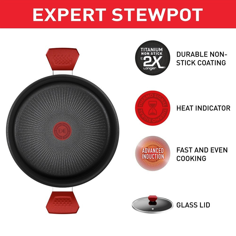 2 Tefal Expert Cooking Pot &Lids Double Titanium Non Stick  Coated In France Red3