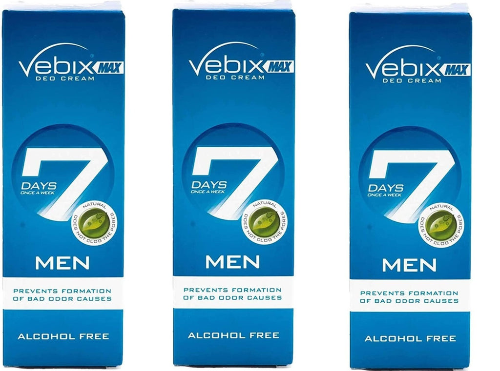 3X Vebix Deodorant Cream 7Days Long Lasting Men Antiperspirant Aluminum Free 25m0