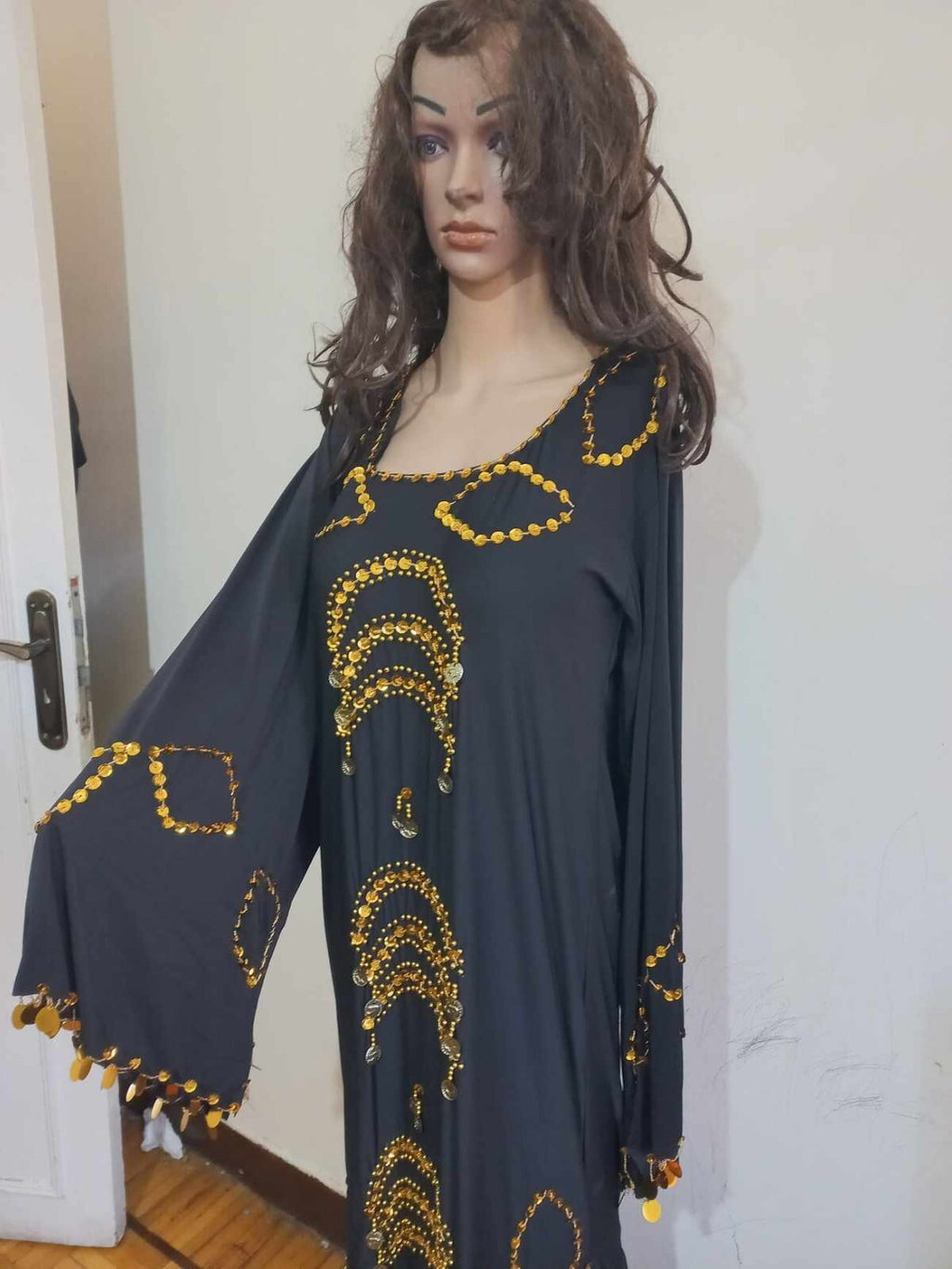 Traditional Egyptian Belly Dance Costume Black Embroidered Coins جلابية رقص صعيد15