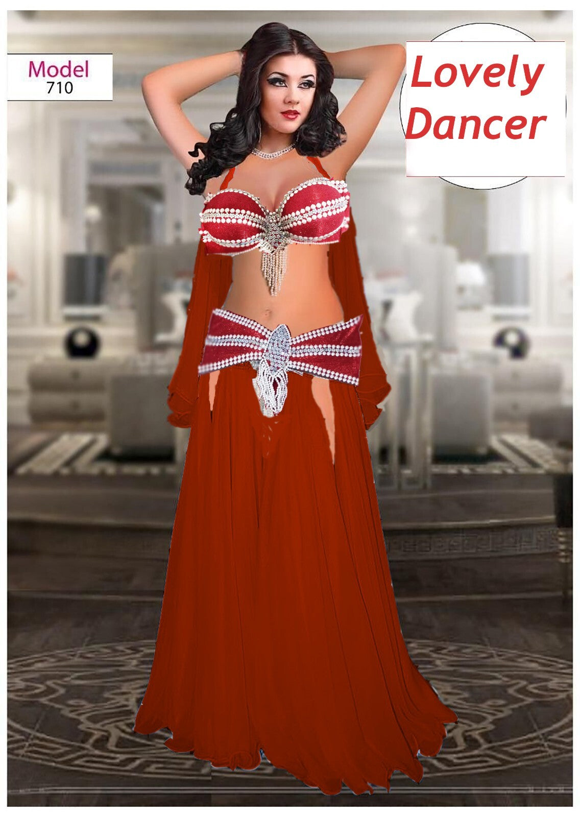 Professional Red Belly Dance Costume Traditional Egyptian Style Skirt Bra& Scarf2