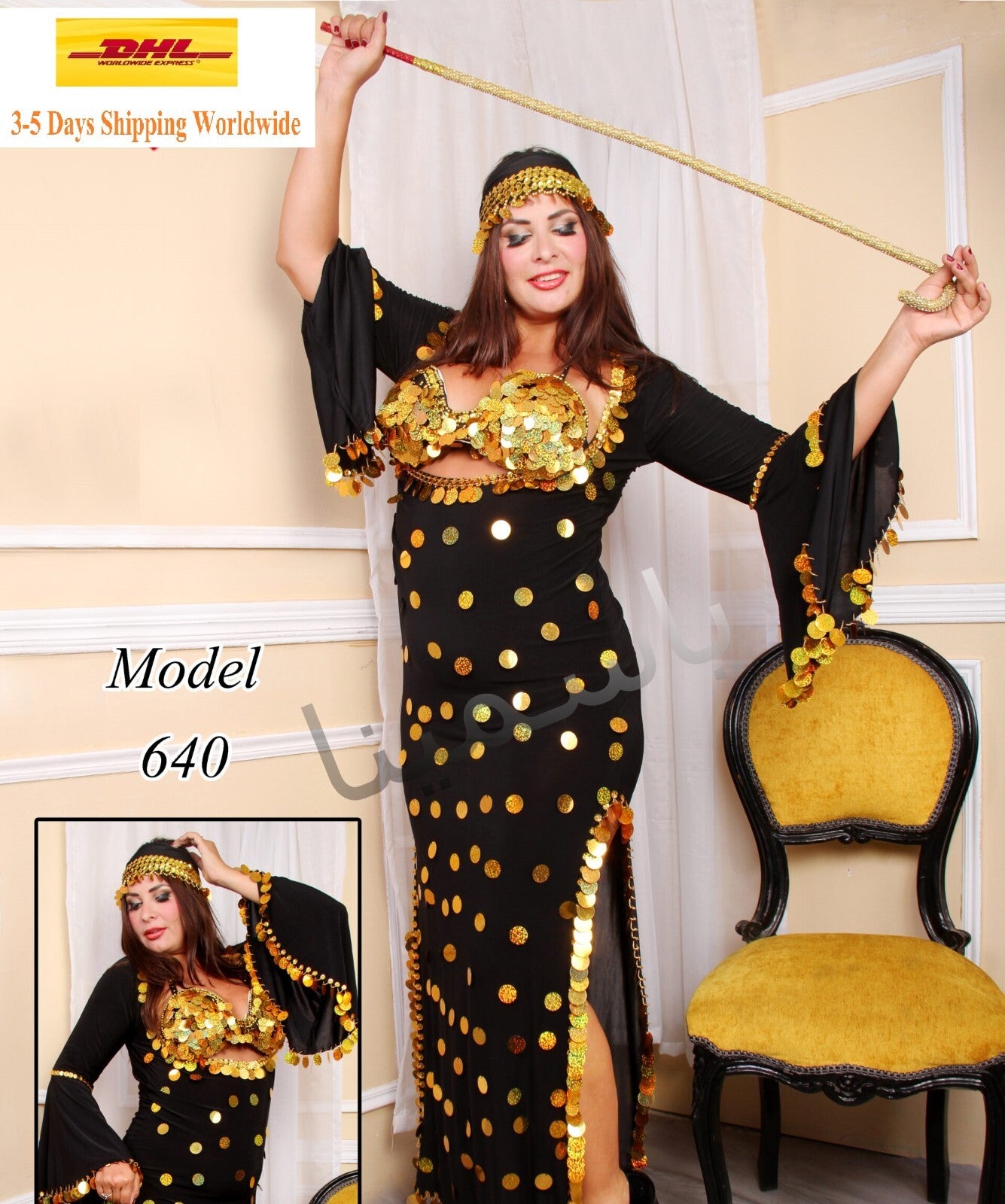 Gypsy Egyptian Long Belly Dancing Dress Embroidered Coins جلابية رقص صعيدي    0