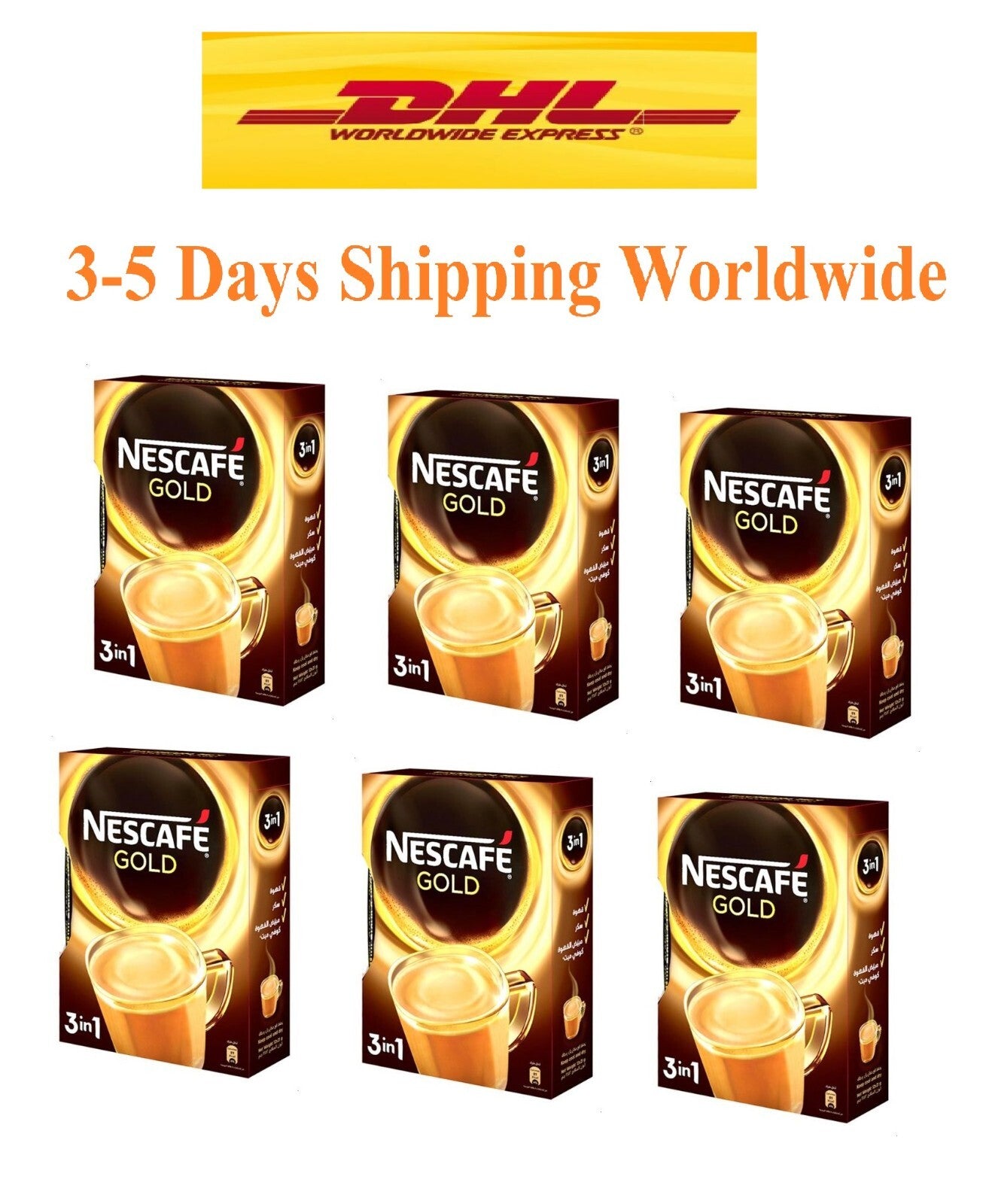 6 Box NESCAFE Gold 3 In 1 Instant Coffee  72 Sticks x 21 g Fast Shipping0