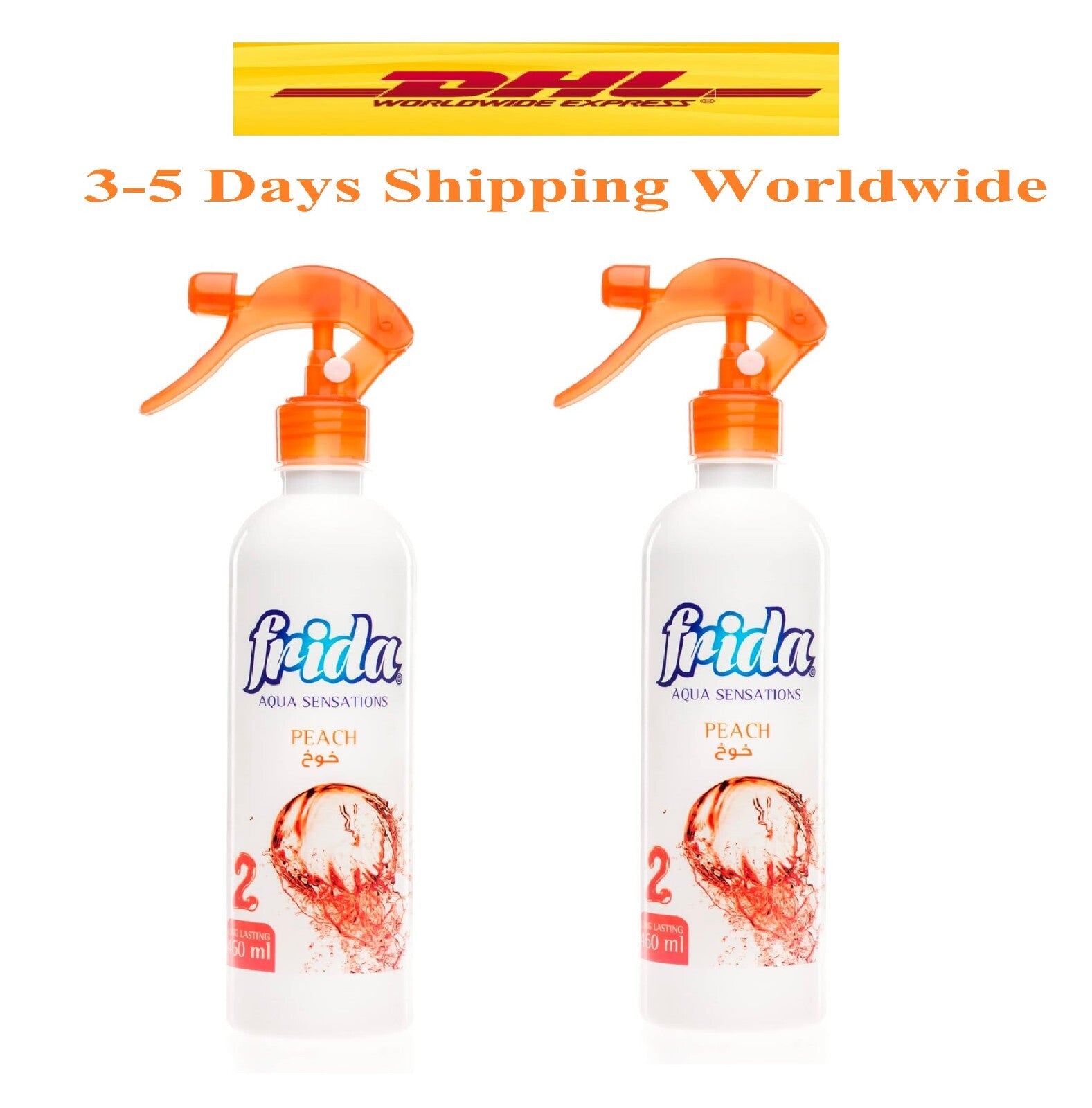 2 Frida Spray Air Freshener Long Lasting Peach Fragrance Aqua Sensation 460 ml0