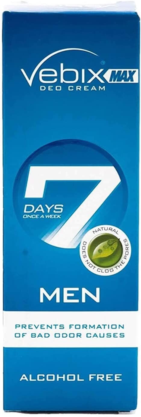 3X Vebix Deodorant Cream 7Days Long Lasting Men Antiperspirant Aluminum Free 25m1