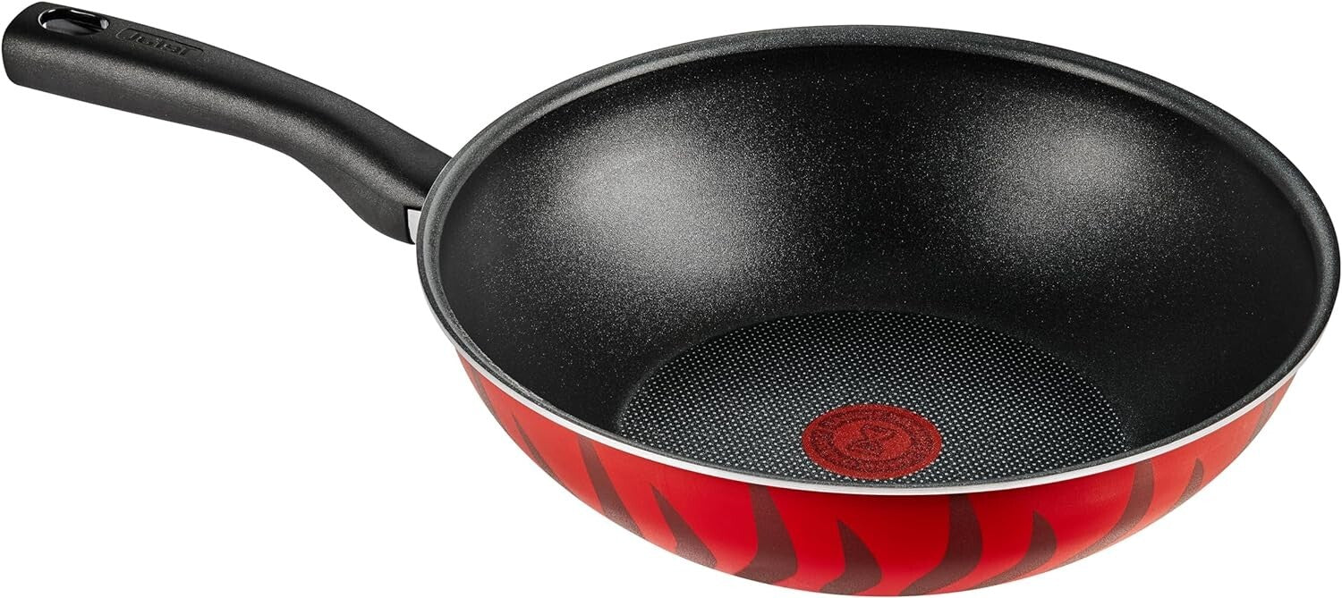 Tefal Tempo Flame Wok Pan With Handle Size 28 Non Stick Coated In France Red0