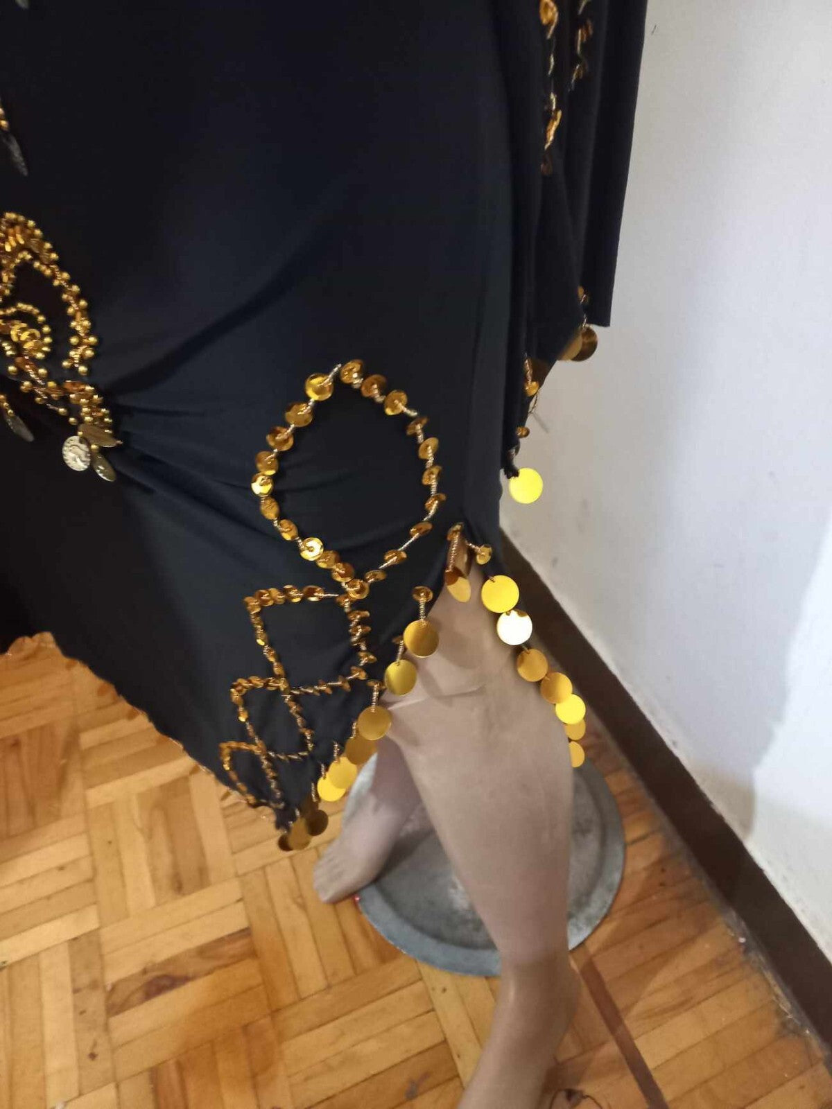 Traditional Egyptian Belly Dance Costume Black Embroidered Coins جلابية رقص صعيد5