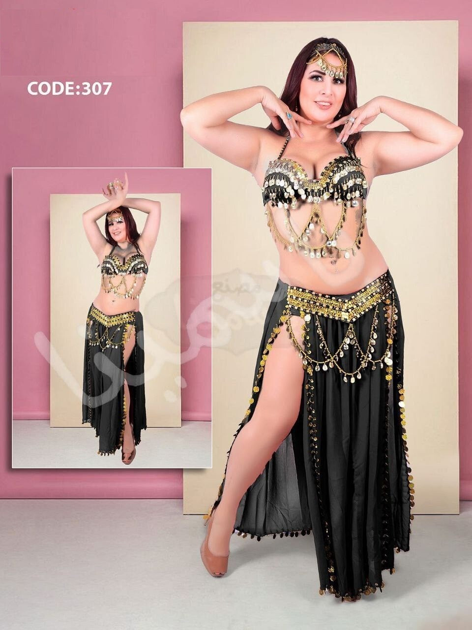 Black &Gold Coins Belly Dance Costume Two Piece Set Egyptian Style Dance Dress0