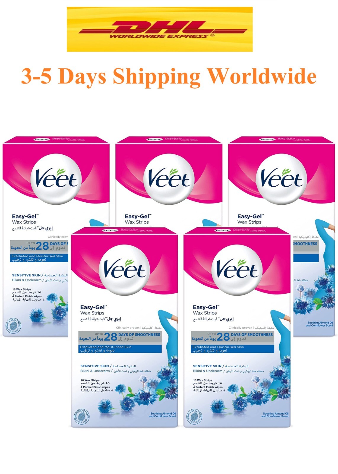 5X Veet Wax Strips Sensitive Skin Bikini Area Armpits Exfoliate Moisture 80 Pcs0