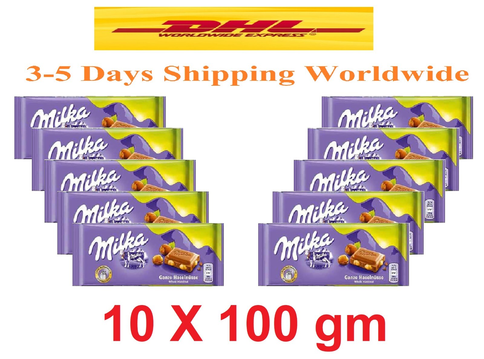 Milka Hazelnut Chocolate 10 Bars X 100 g 1 Kg Of Chocolate 2.2 Ib. Fast Shipping1
