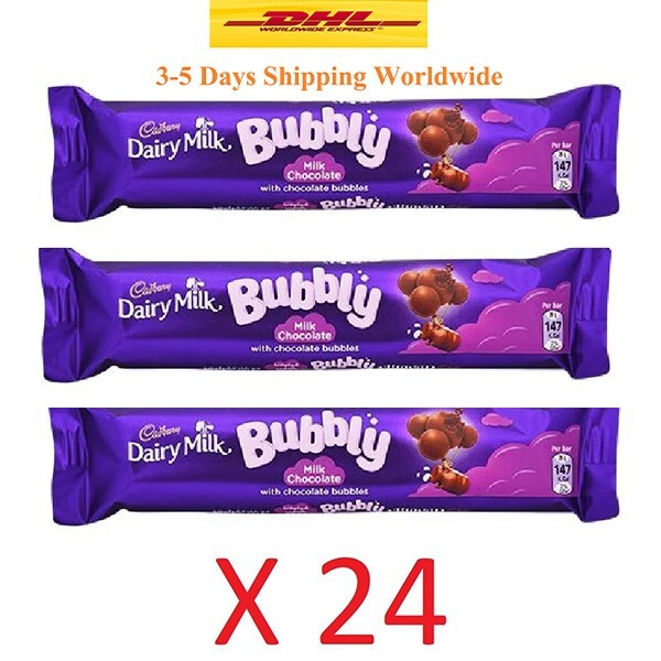 24 Piece Cadbury Dairy Milk Bubbly Chocolate 28 gm /0.98 oz Candy bar0