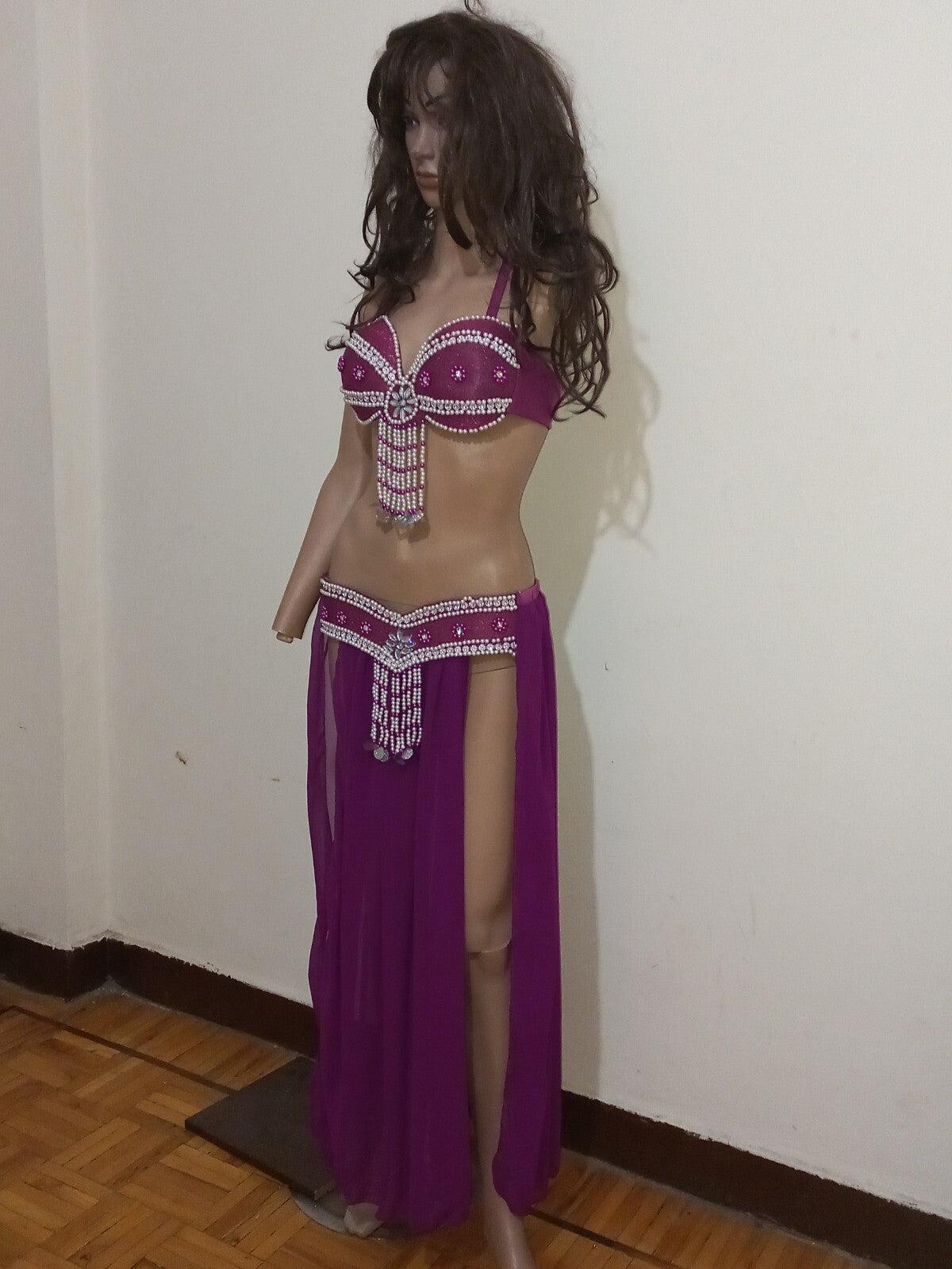 Egyptian Professional Belly Dance Costume Purple& Silver Sexy Belly dance Dress14