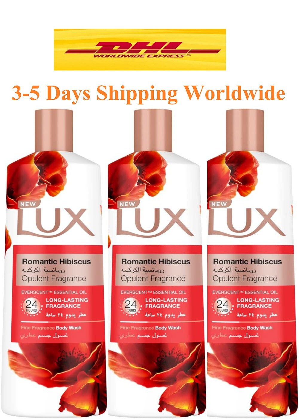 LUX OPULENT FRAGRANCE Romantic Hibiscus BATH BODY WASH SHOWER GEL 3x PACK 500ml0