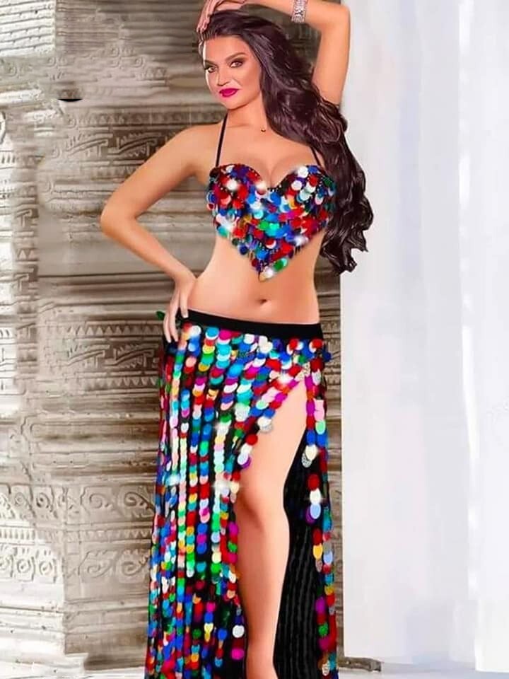 Egyptian Professional Belly dance Costume Fully Embroidered With Colorful Coins0