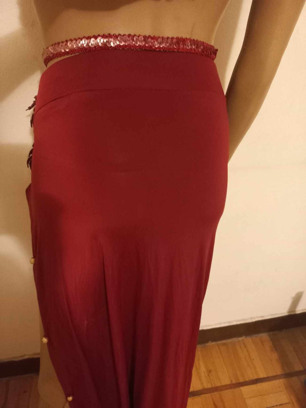 Embroidered Belly Dance Costume Dark Red Beaded Bra& Waist Belt &Tight Skirt8