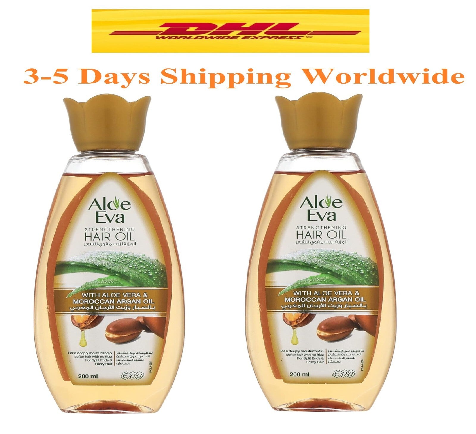 Aloe Eva Hair Oil Moroccan Argan Oil &Aloe Vera Deep Moisture For Frizzy Hair 2P1