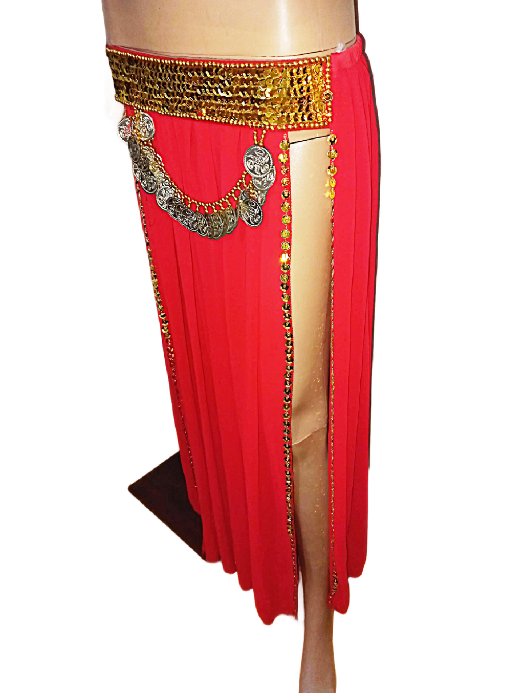 Egyptian Belly Dancing Performance Costume Two Piece Embroidered Coins Bra Red7