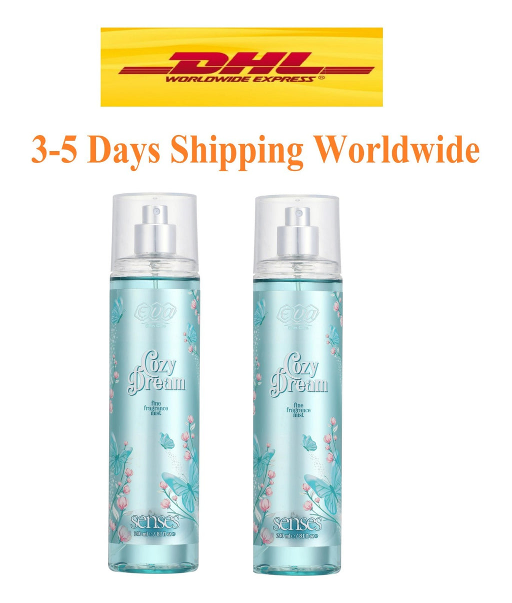 2 Eva Skin Care Senses Body Splash Cozy Dream Sherry coconut Rose Fragrance 240m0