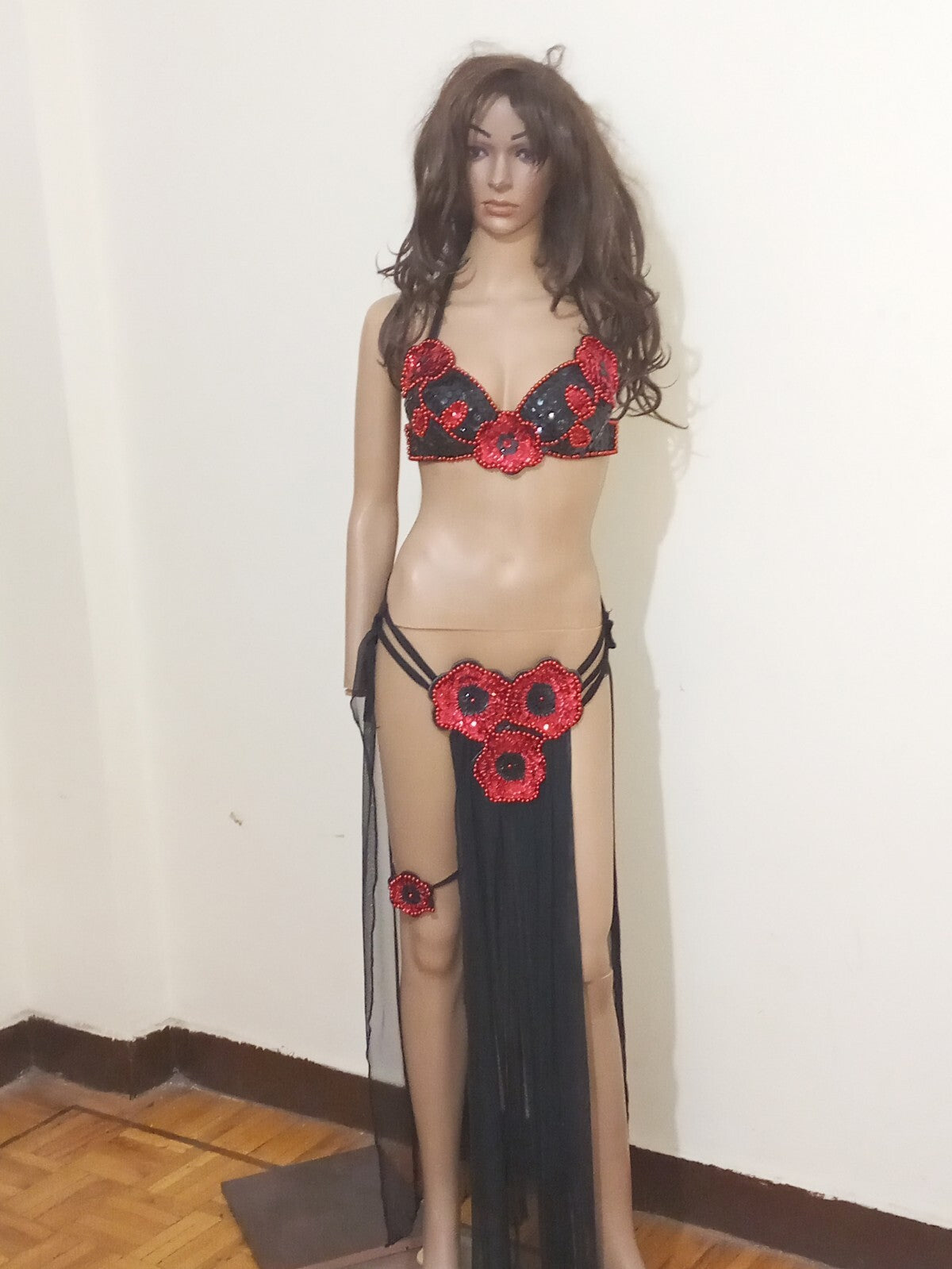 Egyptian Professional Belly Dance Costume Shiny Beaded Bra With Strings Skirt11