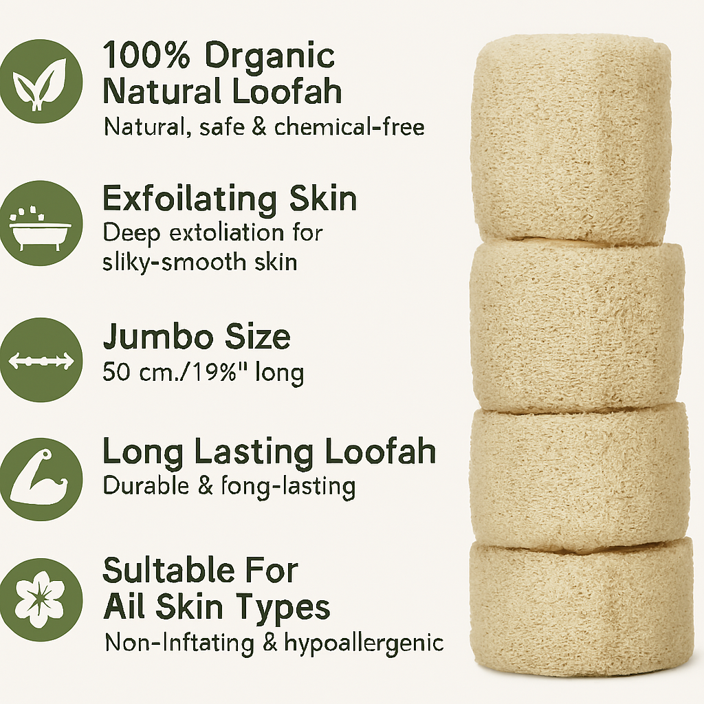4 Extra Large Egyptian Loofah 100% Organic Body Scrubber Exfoliating Loofah 50cm3