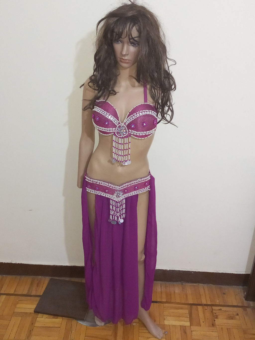 Egyptian Professional Belly Dance Costume Purple& Silver Sexy Belly dance Dress13