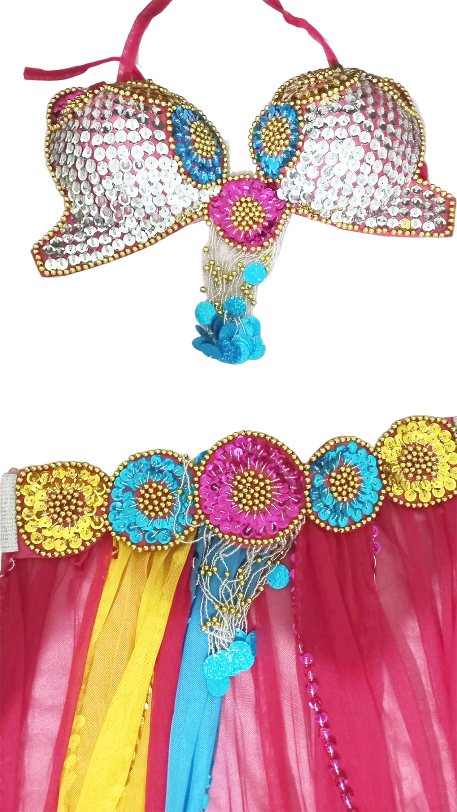 Belly Dance Costume Colorful Tassel Embroidered Bra Long Skirt Egyptian Handmade3