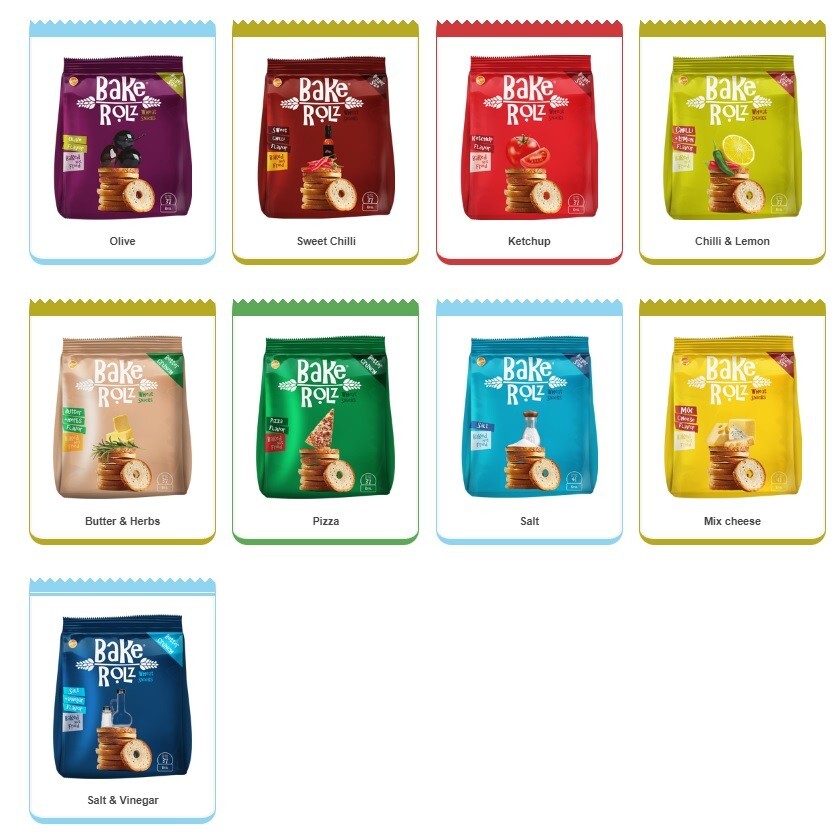 9 Pack Bake Rolz  40g BREAD CHIPS SNACKS CRISPY Healthy Backed 100% wheat0