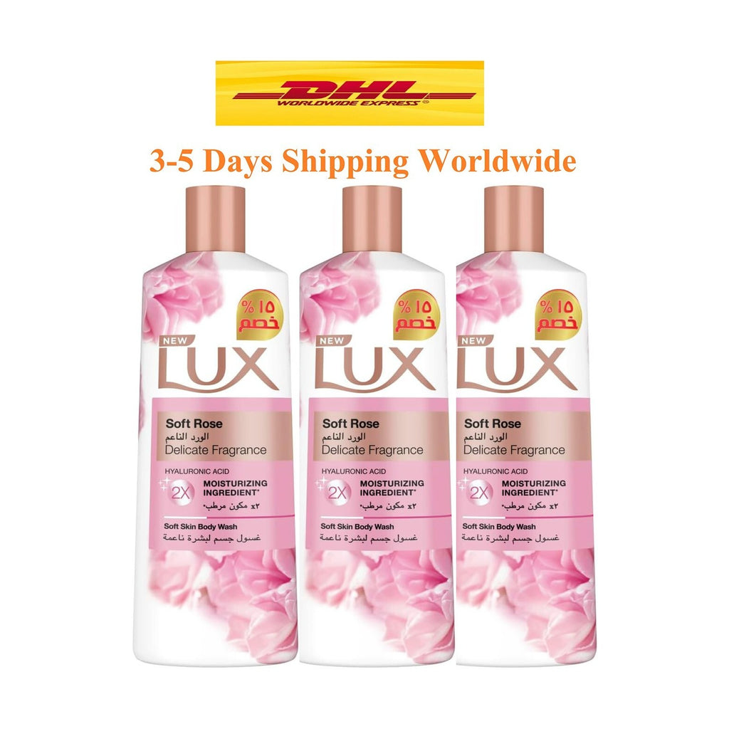 LUX Delicate FRAGRANCE Soft Rose BATH BODY WASH SHOWER GEL 3x PACK 500ml0