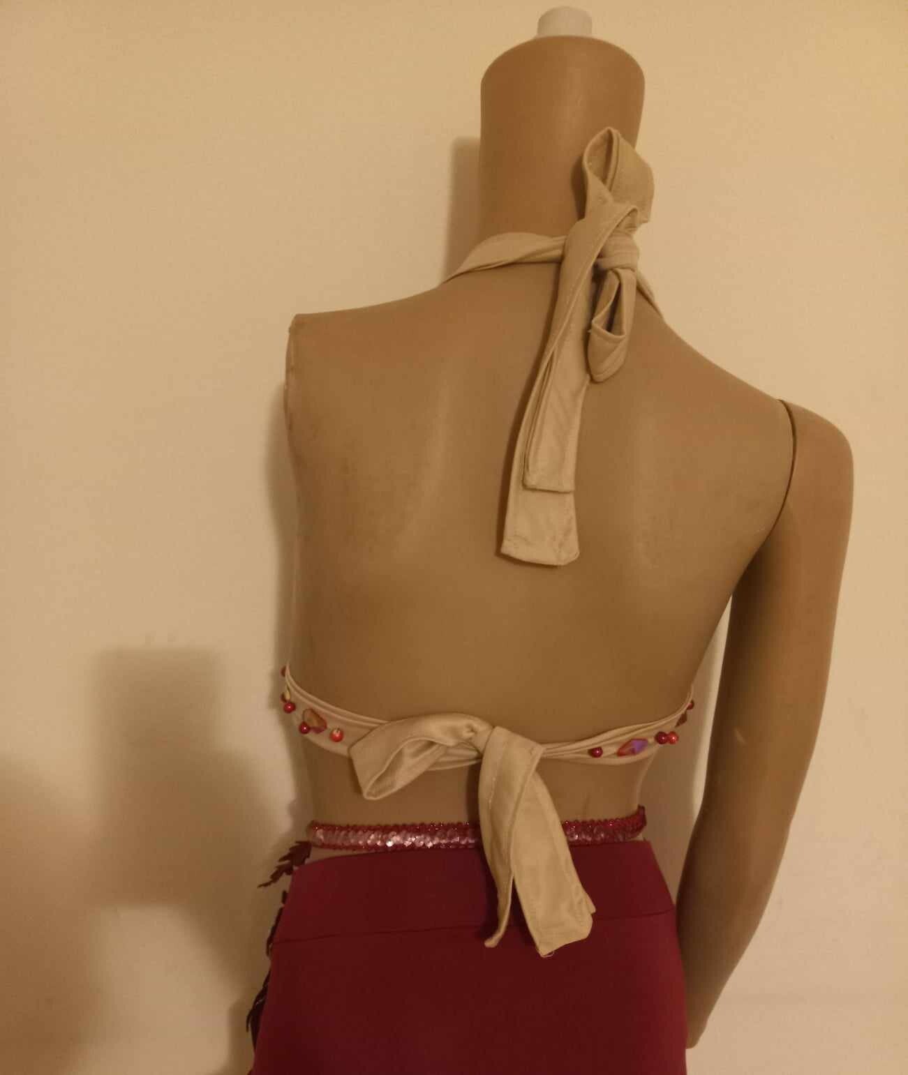 Embroidered Belly Dance Costume Dark Red Beaded Bra& Waist Belt &Tight Skirt9