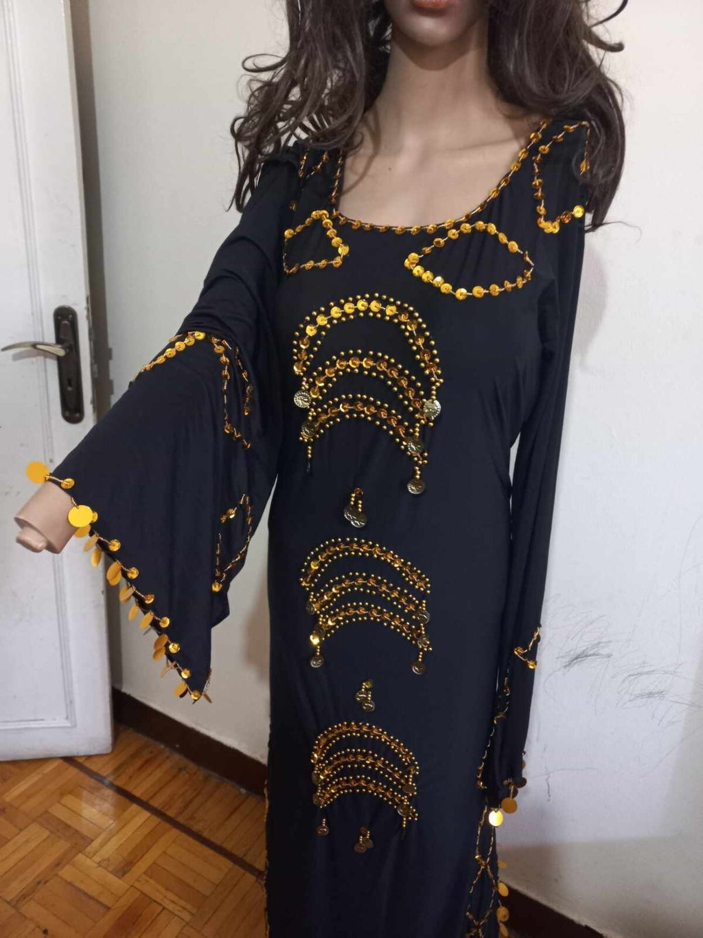 Traditional Egyptian Belly Dance Costume Black Embroidered Coins جلابية رقص صعيد14